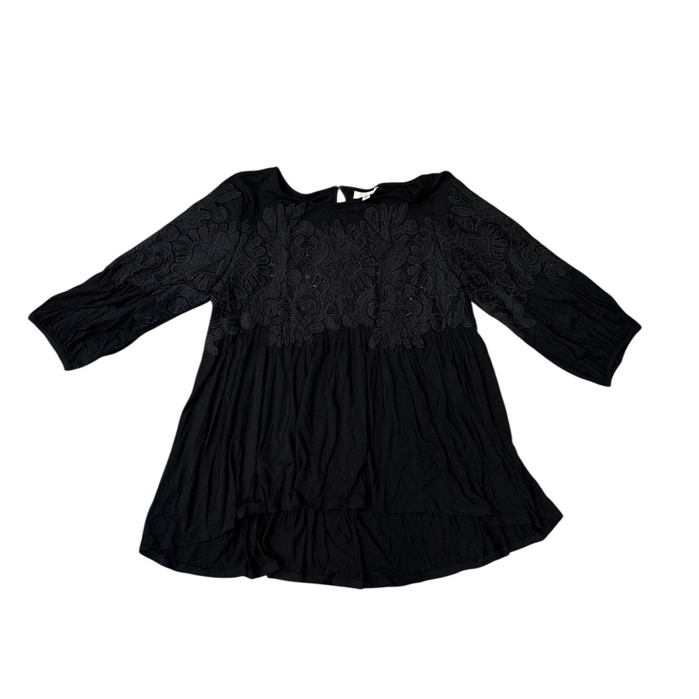 Deletta Anthropologie Top Women‎ Small Black Lace Babydoll Boho 3/4 Sleeve